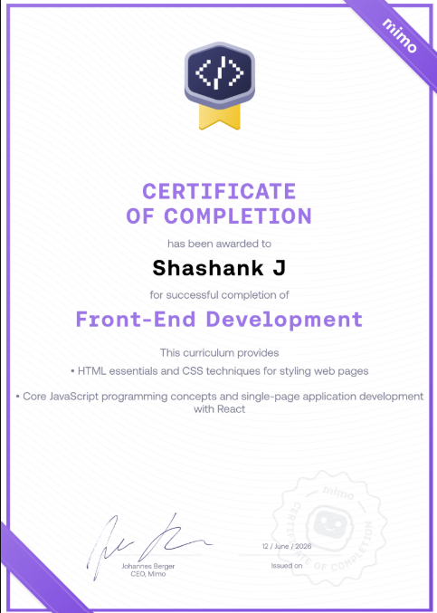 Frontend Development Certificate